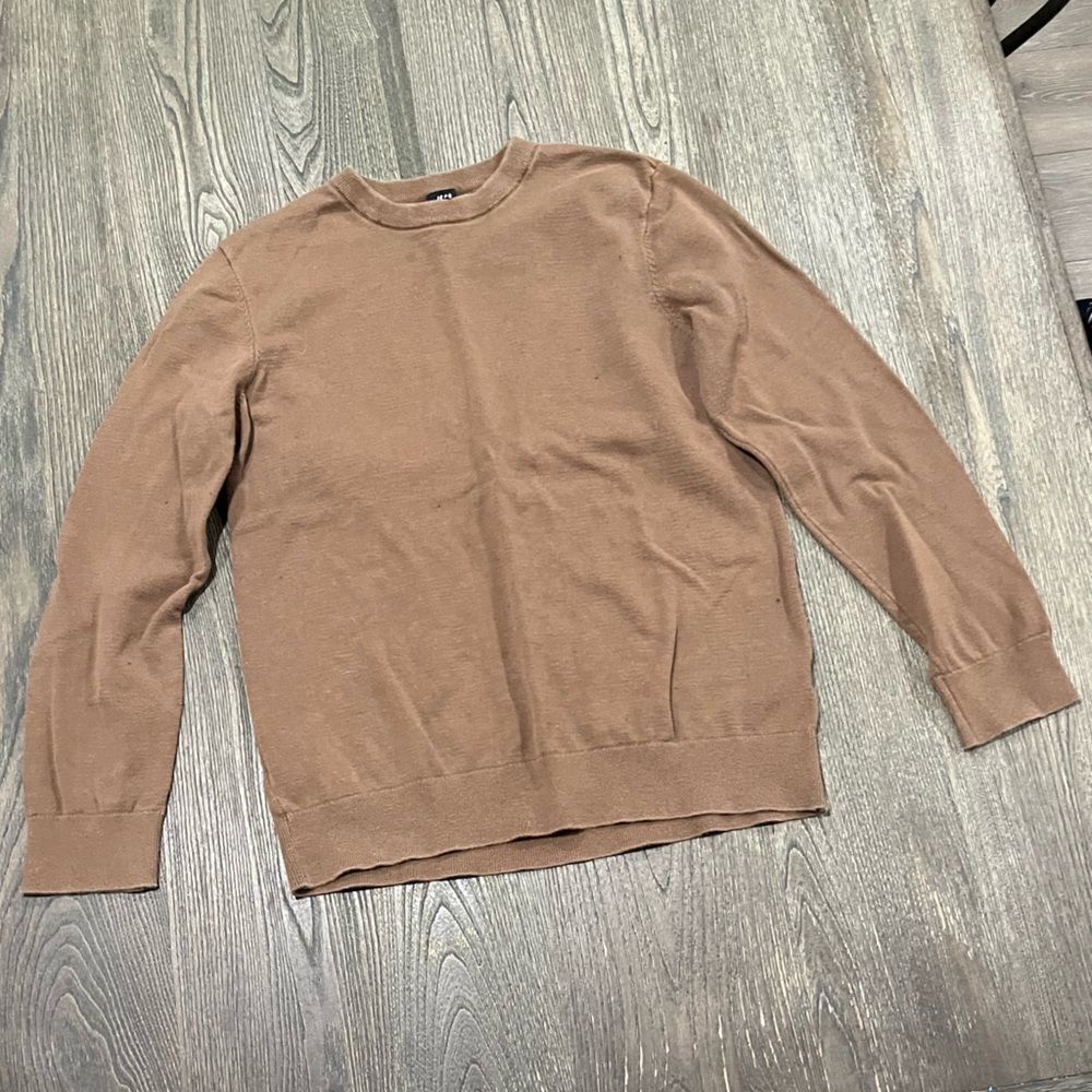 H&M Womens Crewneck Sweatshirt Pullover Long Sleeve Ribbed Relaxed Brown Size M